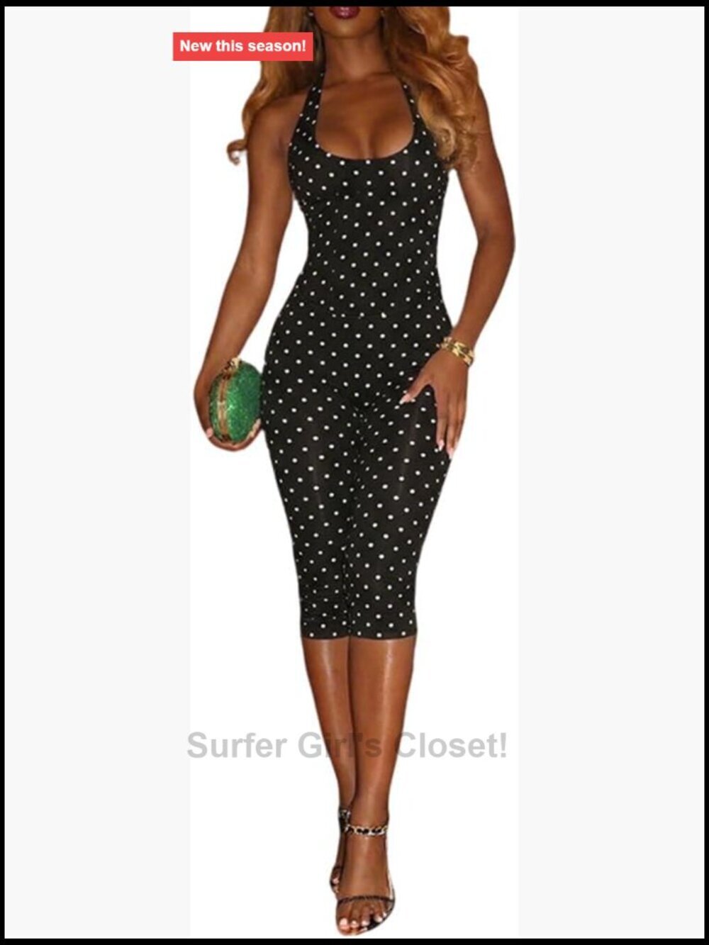 Polka Dot Two Piece Set Halter Crop Top Capri Pants